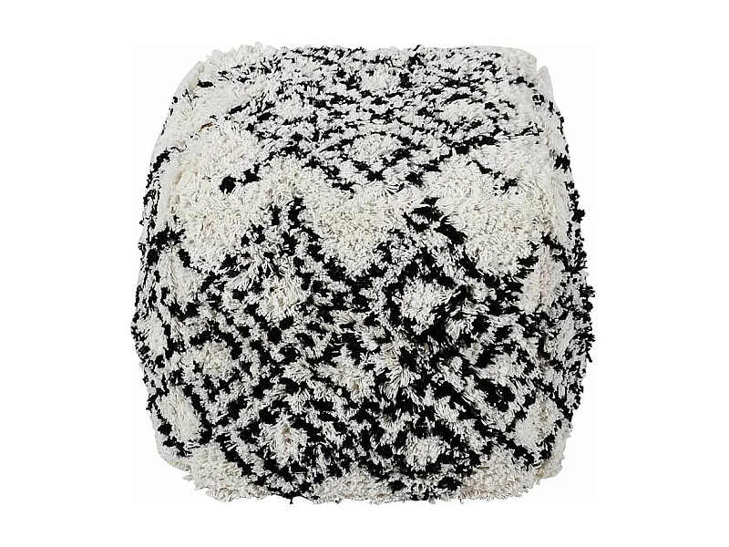Pouf en Tissu "Lhassa" 40cm Blanc & Noir