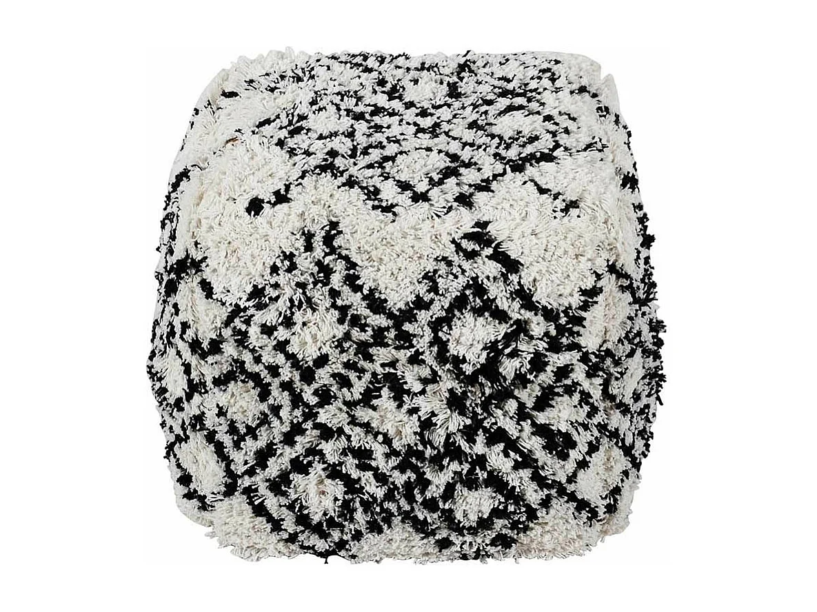 Pouf en Tissu "Lhassa" 40cm Blanc & Noir