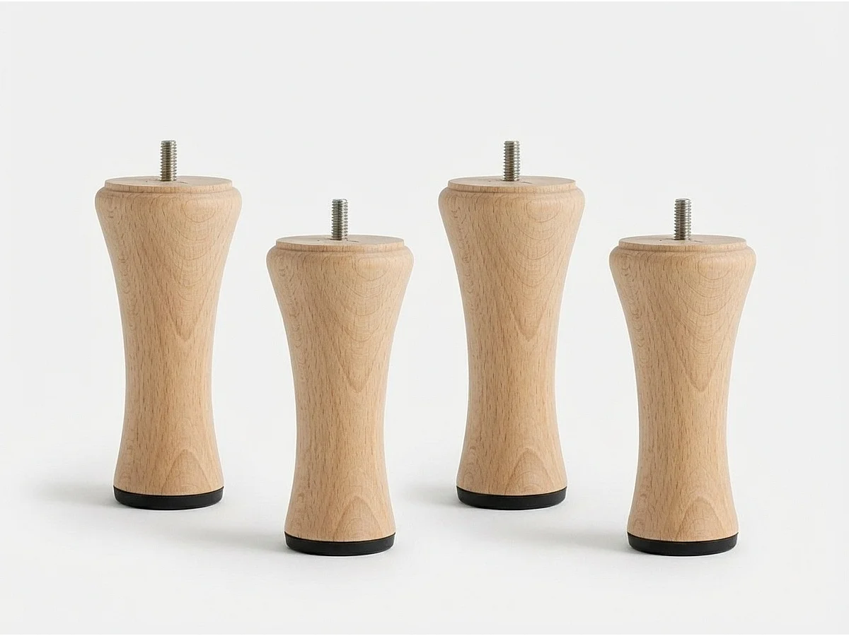 BELLECOUR LITERIE | Jeu de pieds de lit diabolo en bois vernis Hauteur 15 cm (lot de 4)