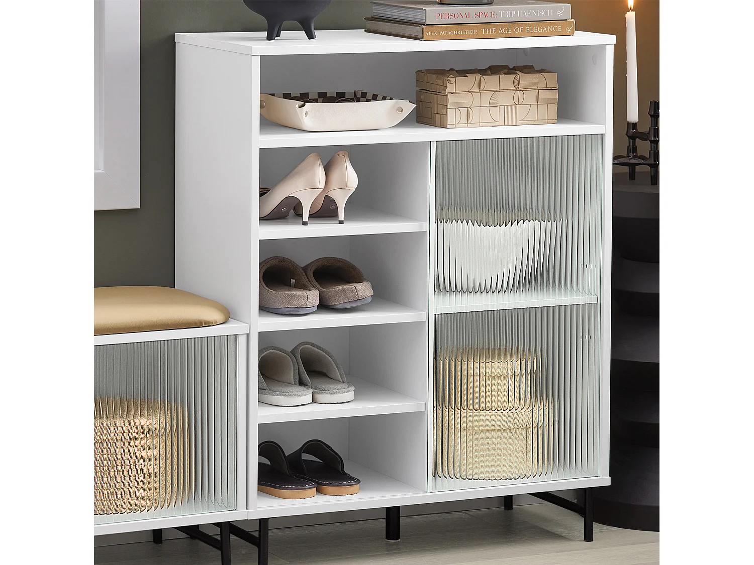 Buy Gangkast, Schoenenkast, Opbergkast, Bijzetkast, Dressoir met Glazen Schuifdeur, Schoenenkist, Zijkast - Wit, 70 x 34 x 90 cm, FSB61-W