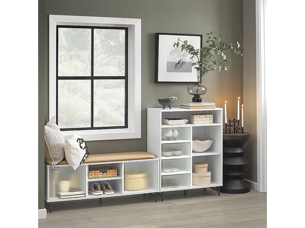 Buy Gangkast, Schoenenkast, Opbergkast, Bijzetkast, Dressoir met Glazen Schuifdeur, Schoenenkist, Zijkast - Wit, 70 x 34 x 90 cm, FSB61-W