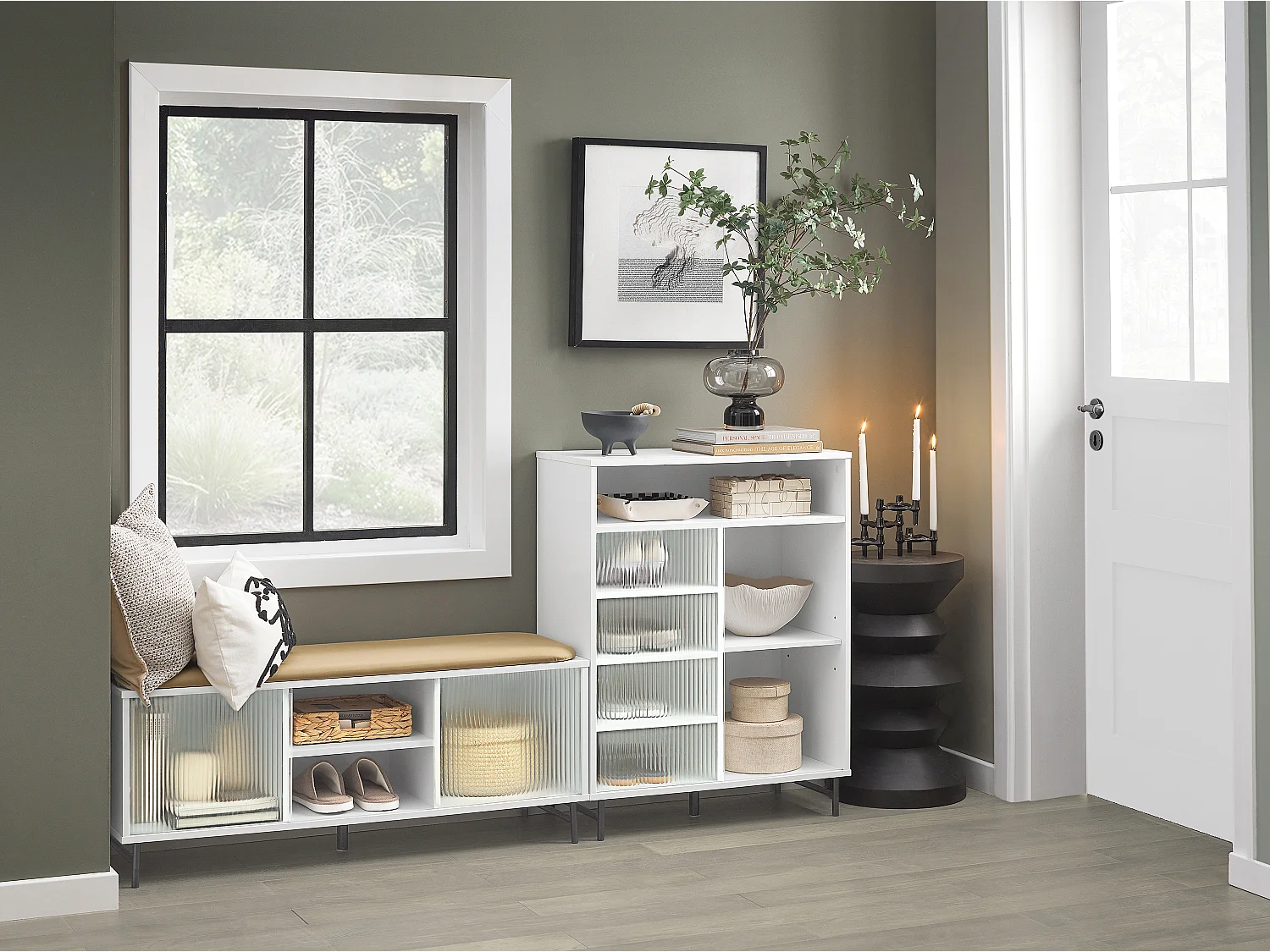 SoBuy Meuble d'entrée, Meuble de Rangement, Buffet avec Porte Coulissante en Verre, Commode à Chaussures, Blanc, 70 x 34 x 90 cm, FSB61-W