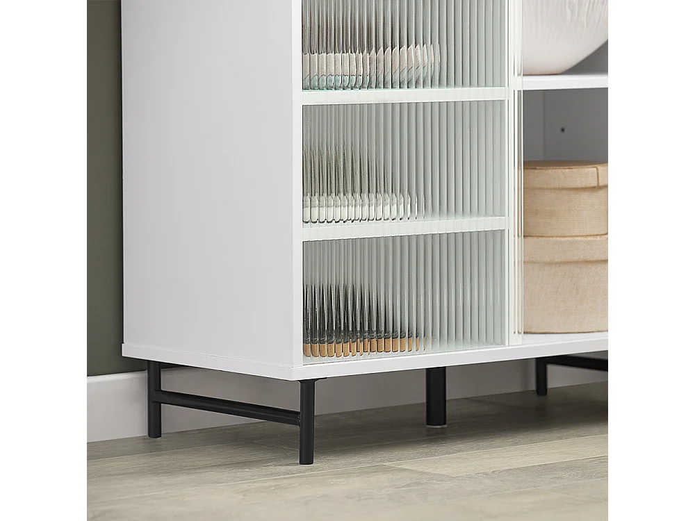 SoBuy Meuble d'entrée, Meuble de Rangement, Buffet avec Porte Coulissante en Verre, Commode à Chaussures, Blanc, 70 x 34 x 90 cm, FSB61-W