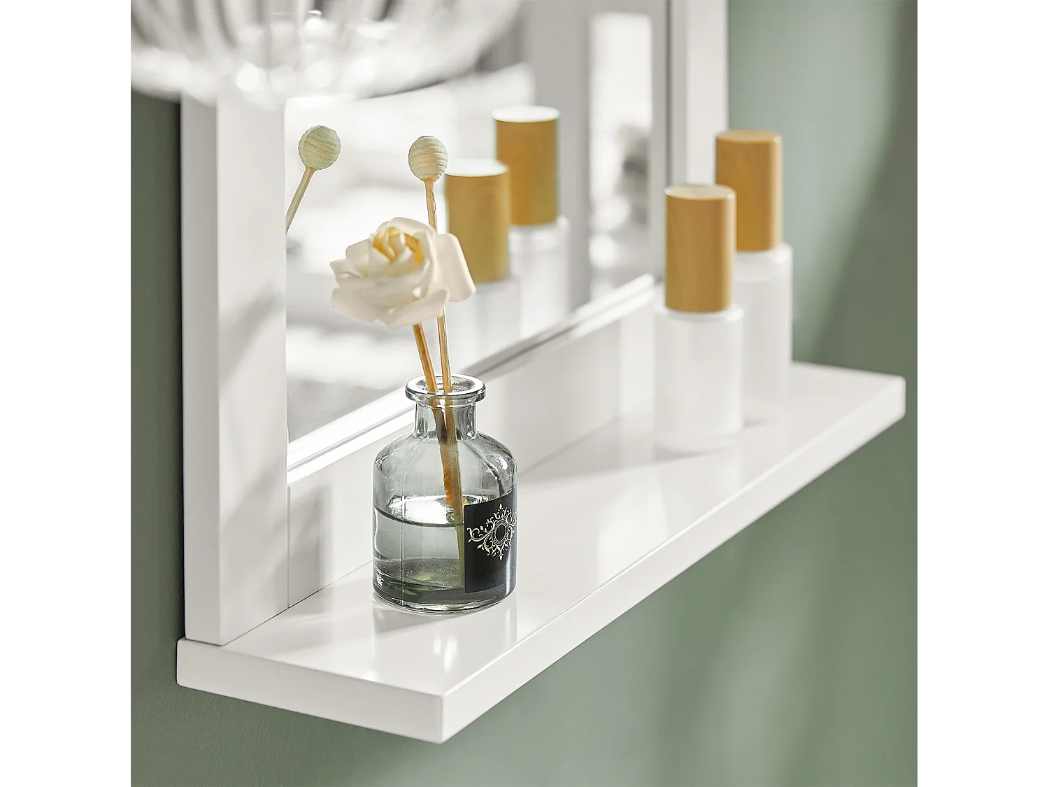 SoBuy Specchio Bagno Specchio Da Parete Mensola Bagno Bianco A Muro Bianco FRG129-W