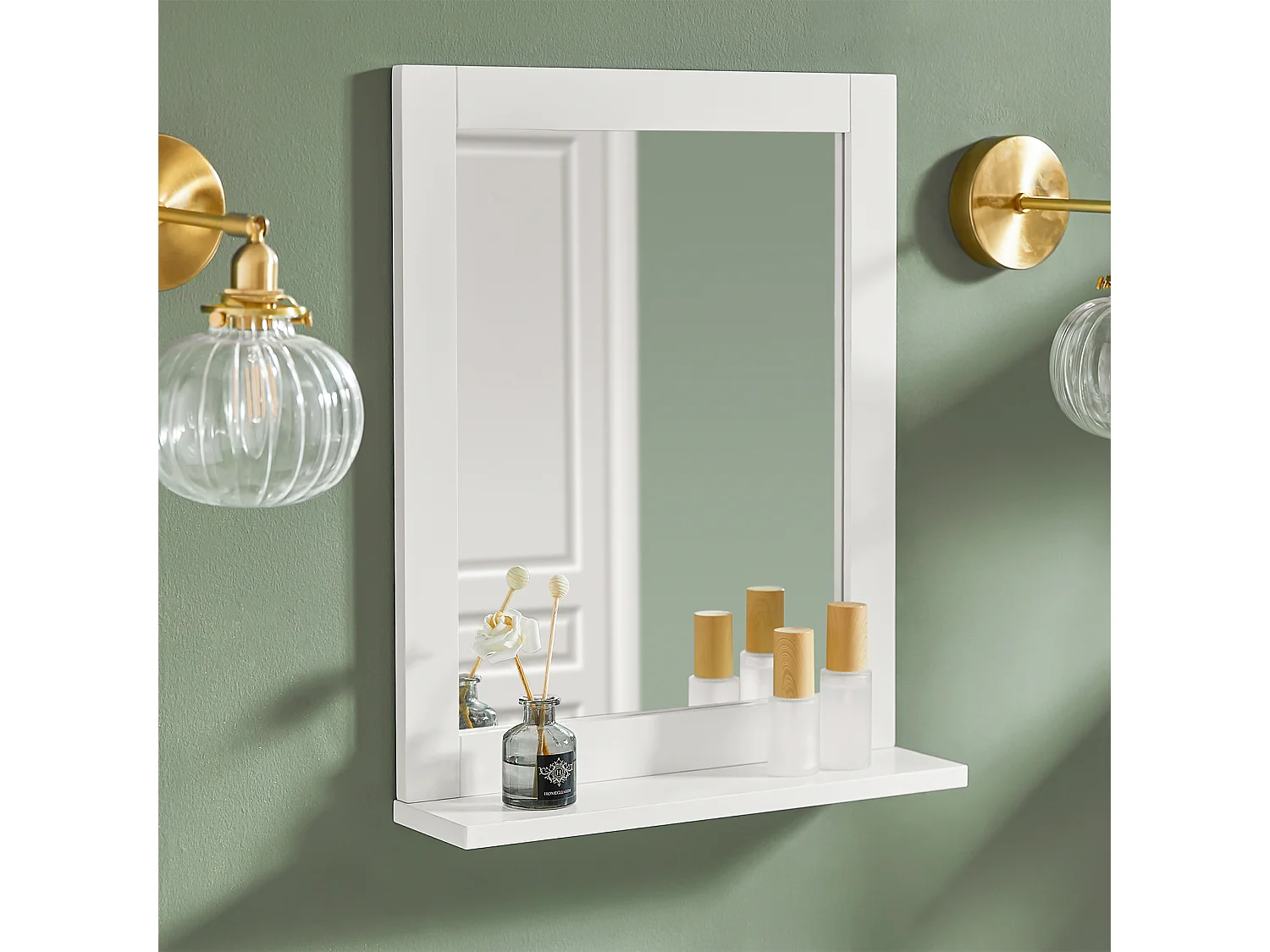 SoBuy Specchio Bagno Specchio Da Parete Mensola Bagno Bianco A Muro Bianco FRG129-W