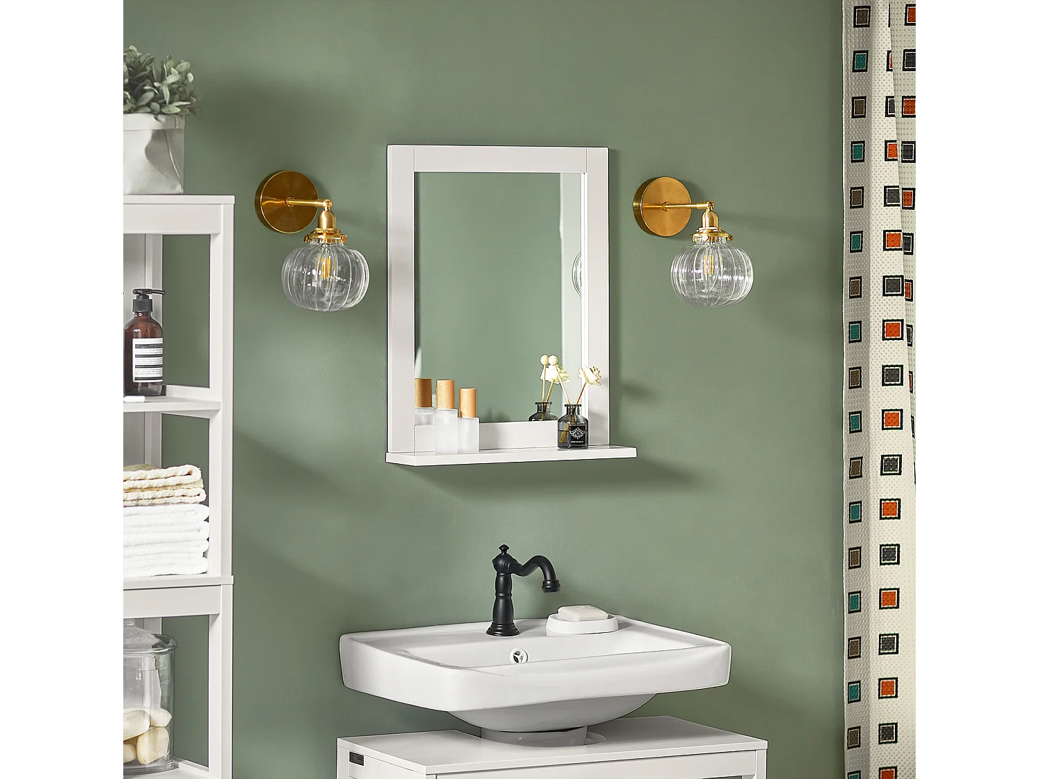 SoBuy FRG129-W Badkamerspiegel met plank Spiegel Badkamer Wandspiegel - Wit