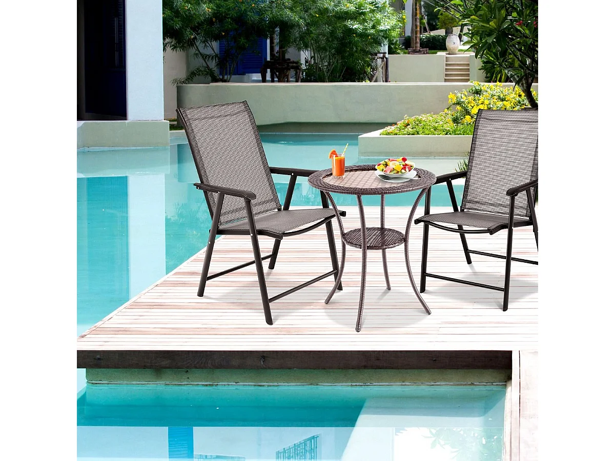 Table Basse Jardin en Rotin PE, Verre Trempé Cadre en Fer Anti-Rouille Espace de Rangemen pour Balcon Terrasse
