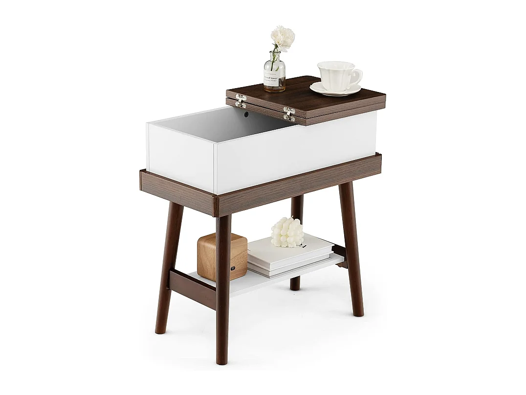 Table d’Appoint Plateau Rabattable à 2 Niveaux avec 4 Pieds en Bois en Caoutchouc, 60 x 30 x 59 cm