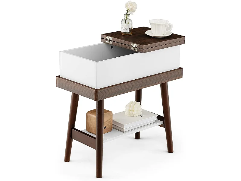 Table d’Appoint Plateau Rabattable à 2 Niveaux avec 4 Pieds en Bois en Caoutchouc, 60 x 30 x 59 cm