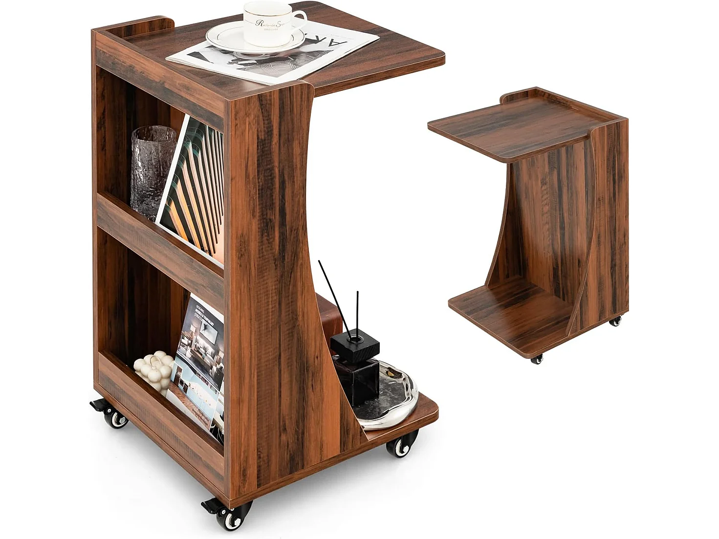 Table d'Appoint à roulettes/Bout de Canapé à 2 Niveaux -Brun