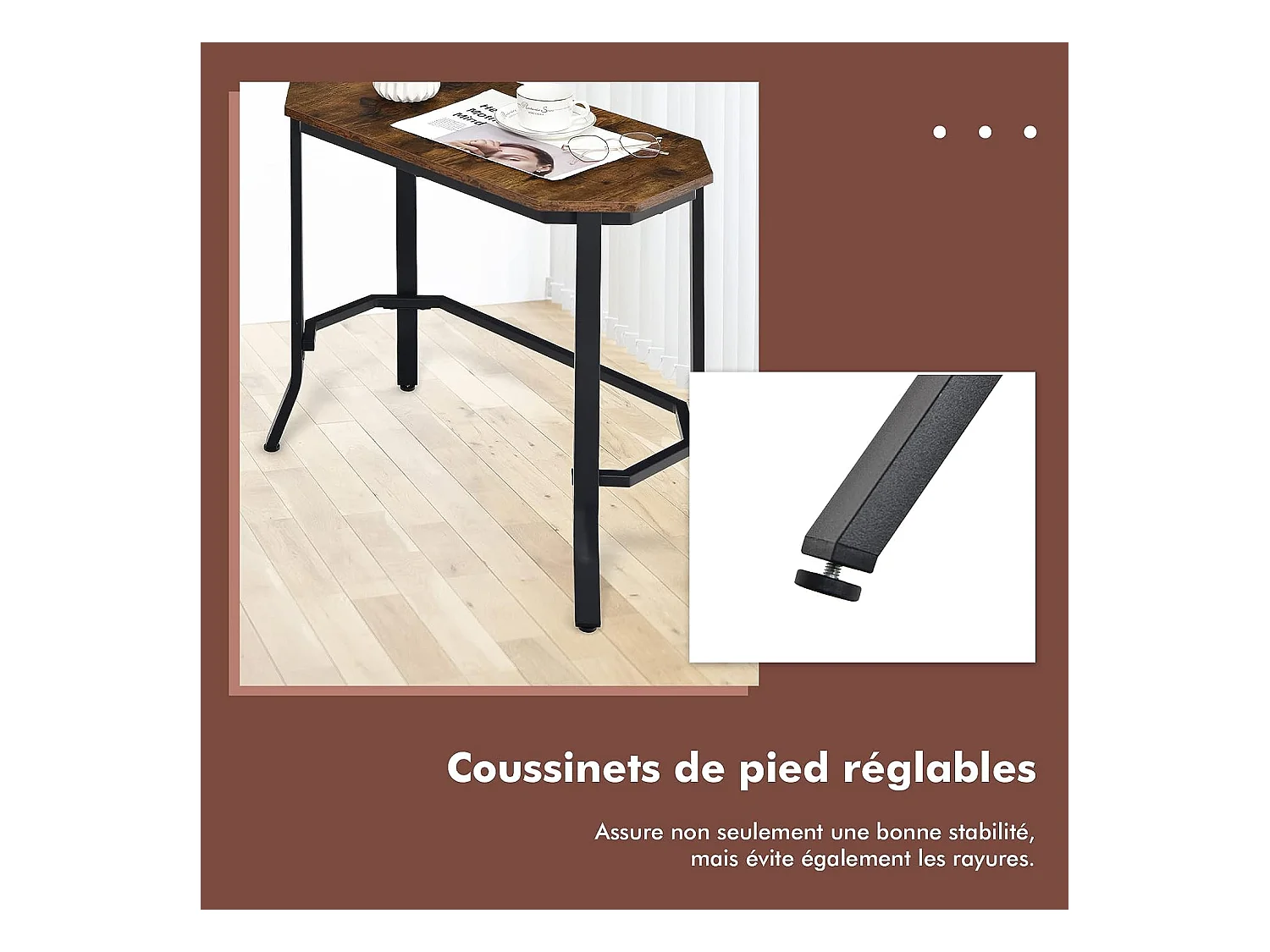 Table d'appoint industrielle, 64 x 32 x 61,5 cm, bout de canapé avec structure en acier stable