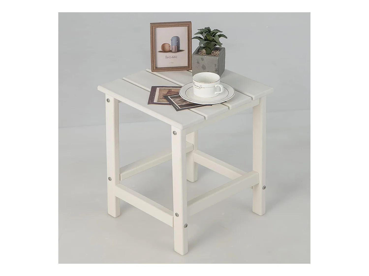 Table d’Appoint Extérieure en HDPE Résistante aux Intempéries Charge 100KG, 36 x 36 x 47 cm, Blanc