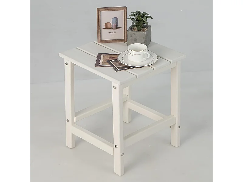 Table d’Appoint Extérieure en HDPE Résistante aux Intempéries Charge 100KG, 36 x 36 x 47 cm, Blanc