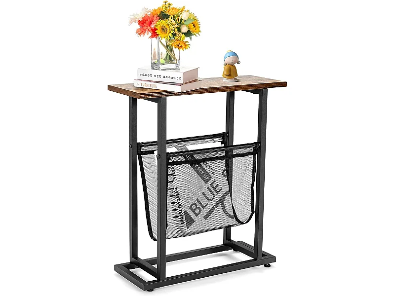 Table d'appoint de style industriel, 2 niveaux avec porte-revues en maille, 48 x 18 x 54,5 cm