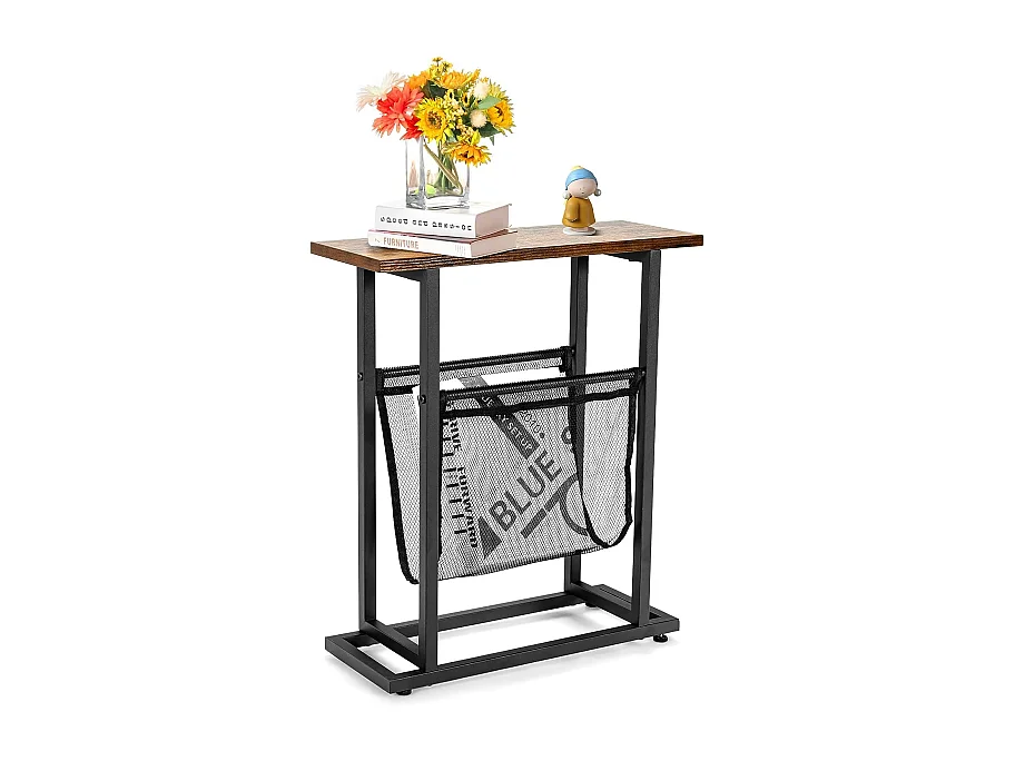 Table d'appoint de style industriel, 2 niveaux avec porte-revues en maille, 48 x 18 x 54,5 cm