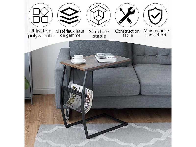 Table d'appoint de style industriel moderne cadre en métal 52 x 35 x 63 cm pour salon, chambre