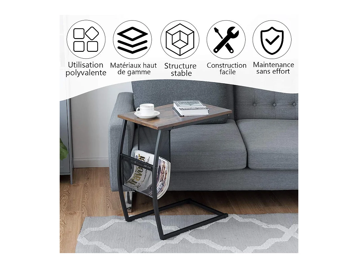 Table d'appoint de style industriel moderne cadre en métal 52 x 35 x 63 cm pour salon, chambre