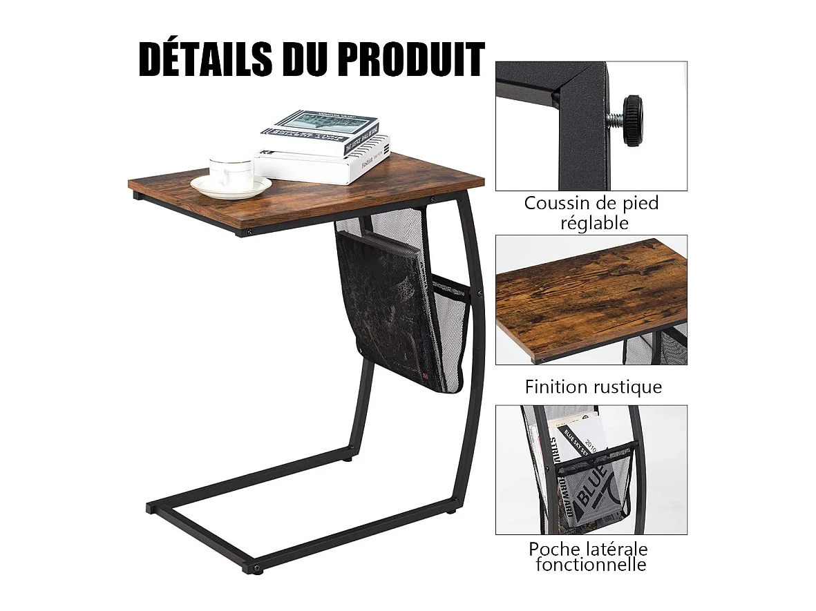 Table d'appoint de style industriel moderne cadre en métal 52 x 35 x 63 cm pour salon, chambre