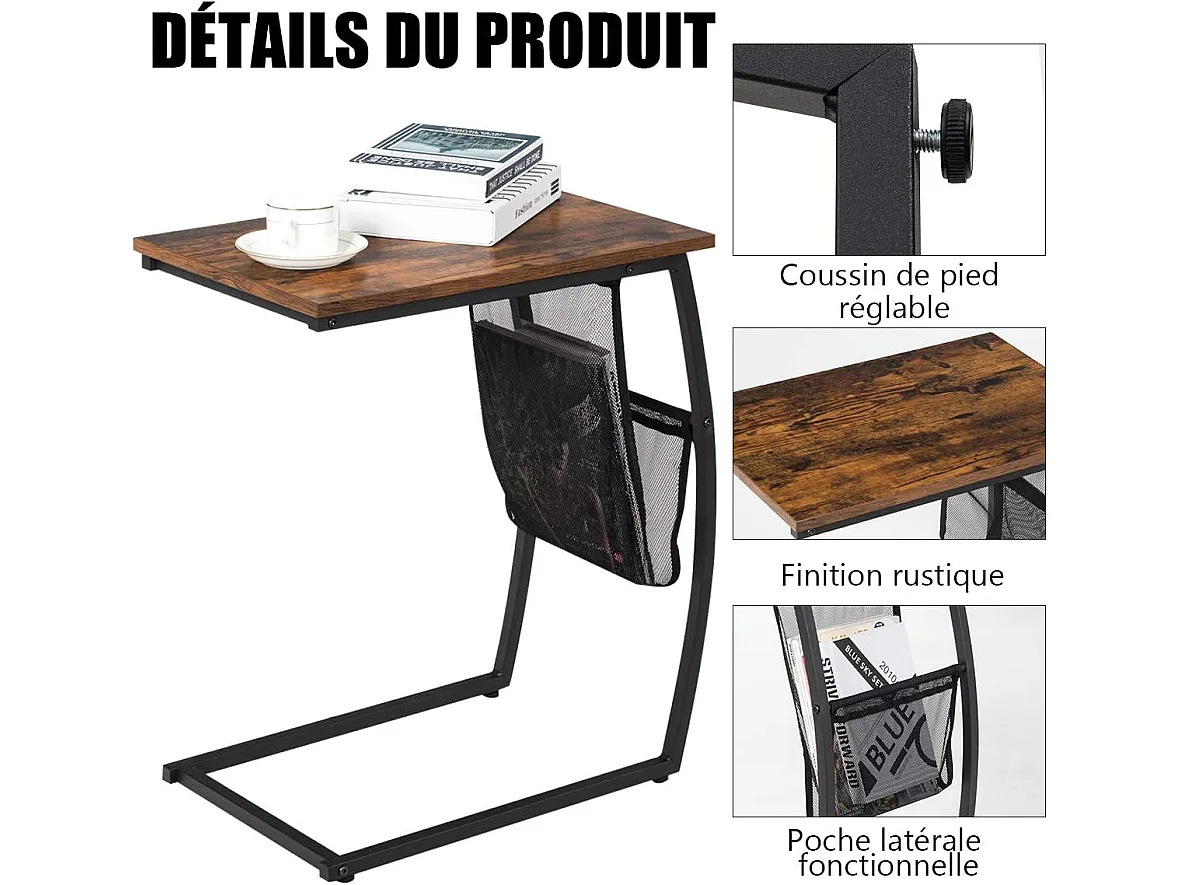 Table d'appoint de style industriel moderne cadre en métal 52 x 35 x 63 cm pour salon, chambre