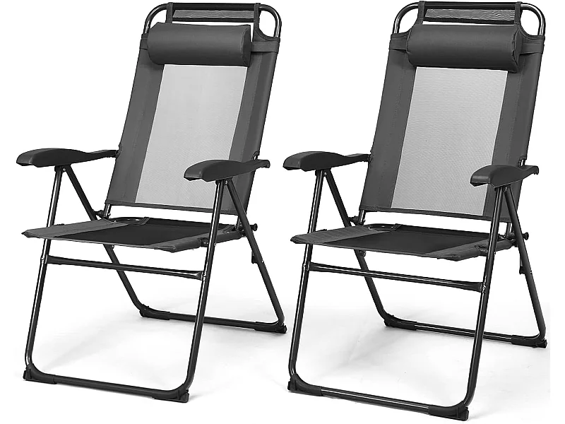 Lot de 2 Chaises Longues Pliante en Tissu Oxford Gris