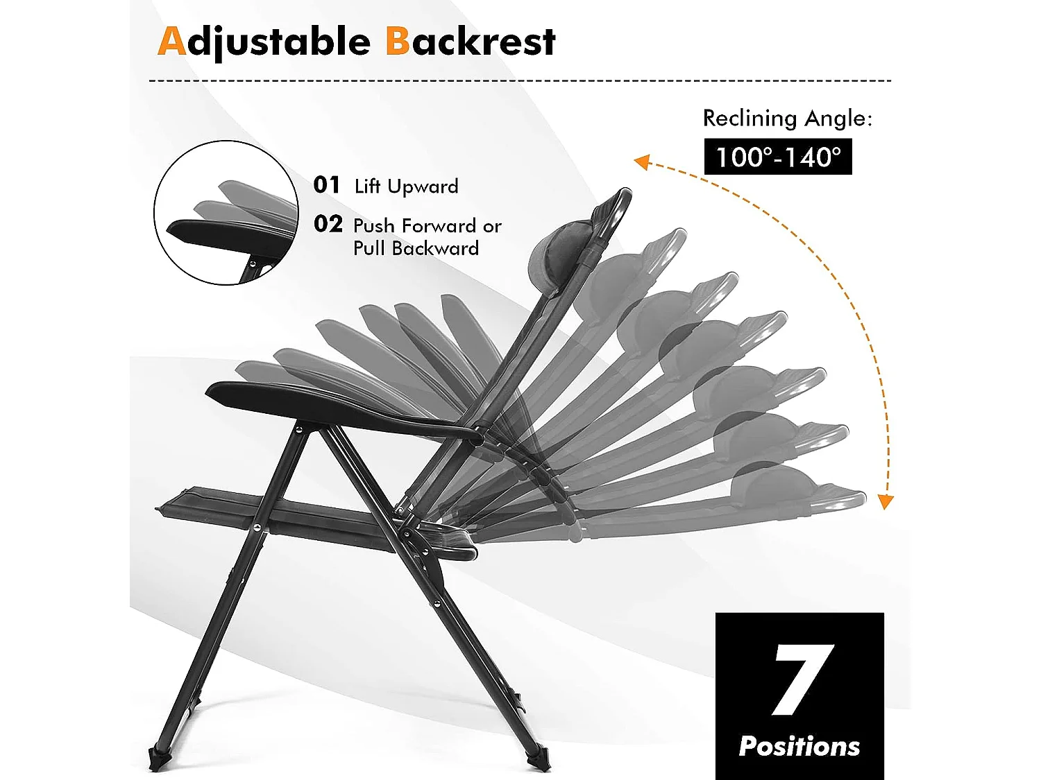 Lot de 2 Chaises Longues Pliante en Tissu Oxford Gris