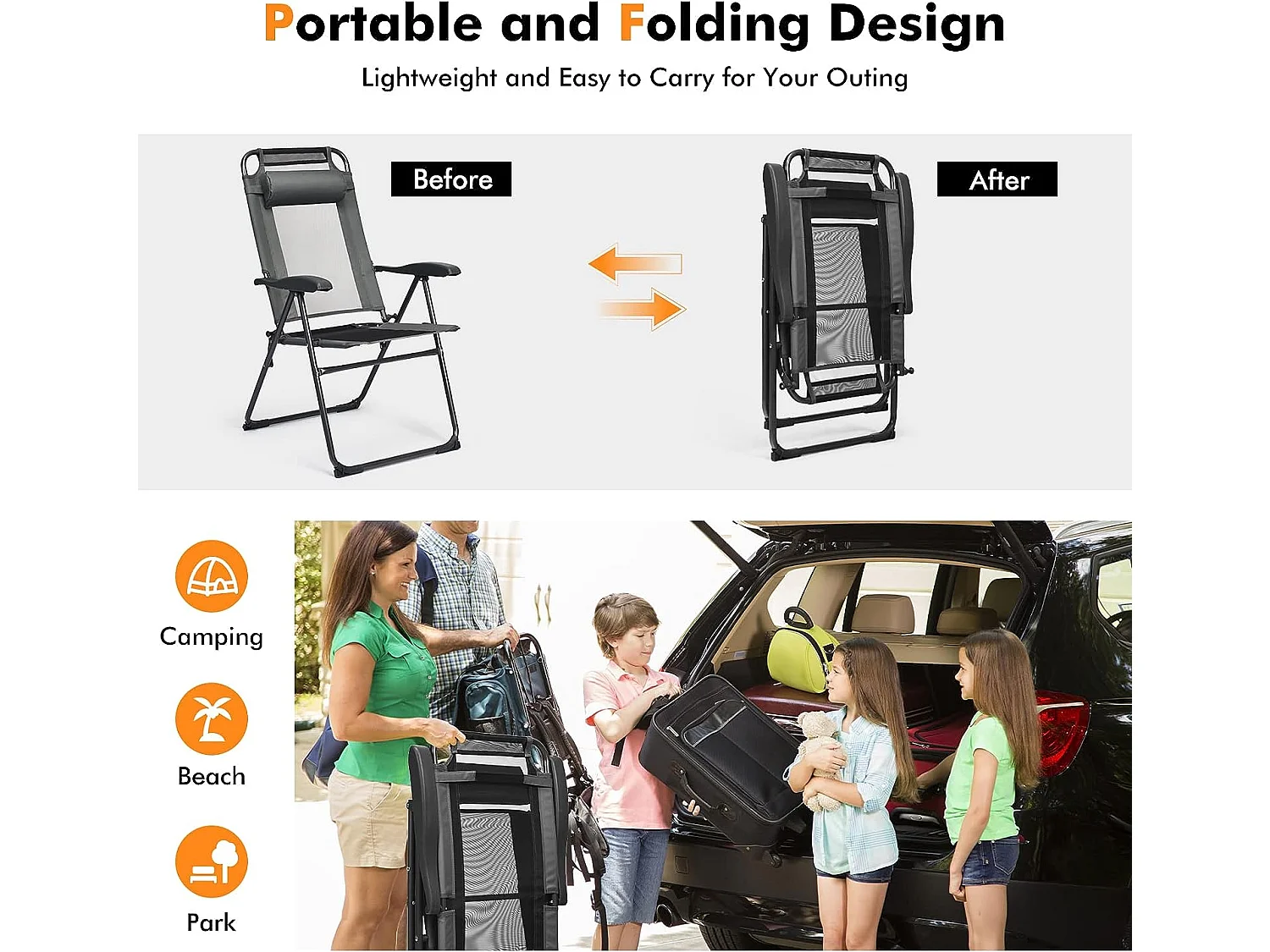 Lot de 2 Chaises Longues Pliante en Tissu Oxford Gris