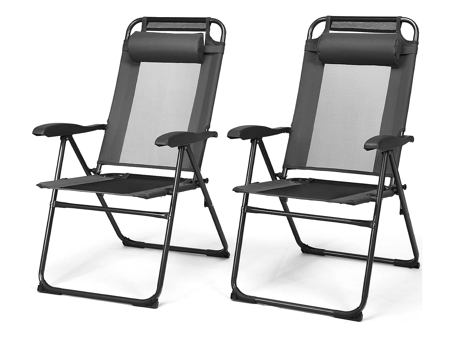 Lot de 2 Chaises Longues Pliante en Tissu Oxford Gris