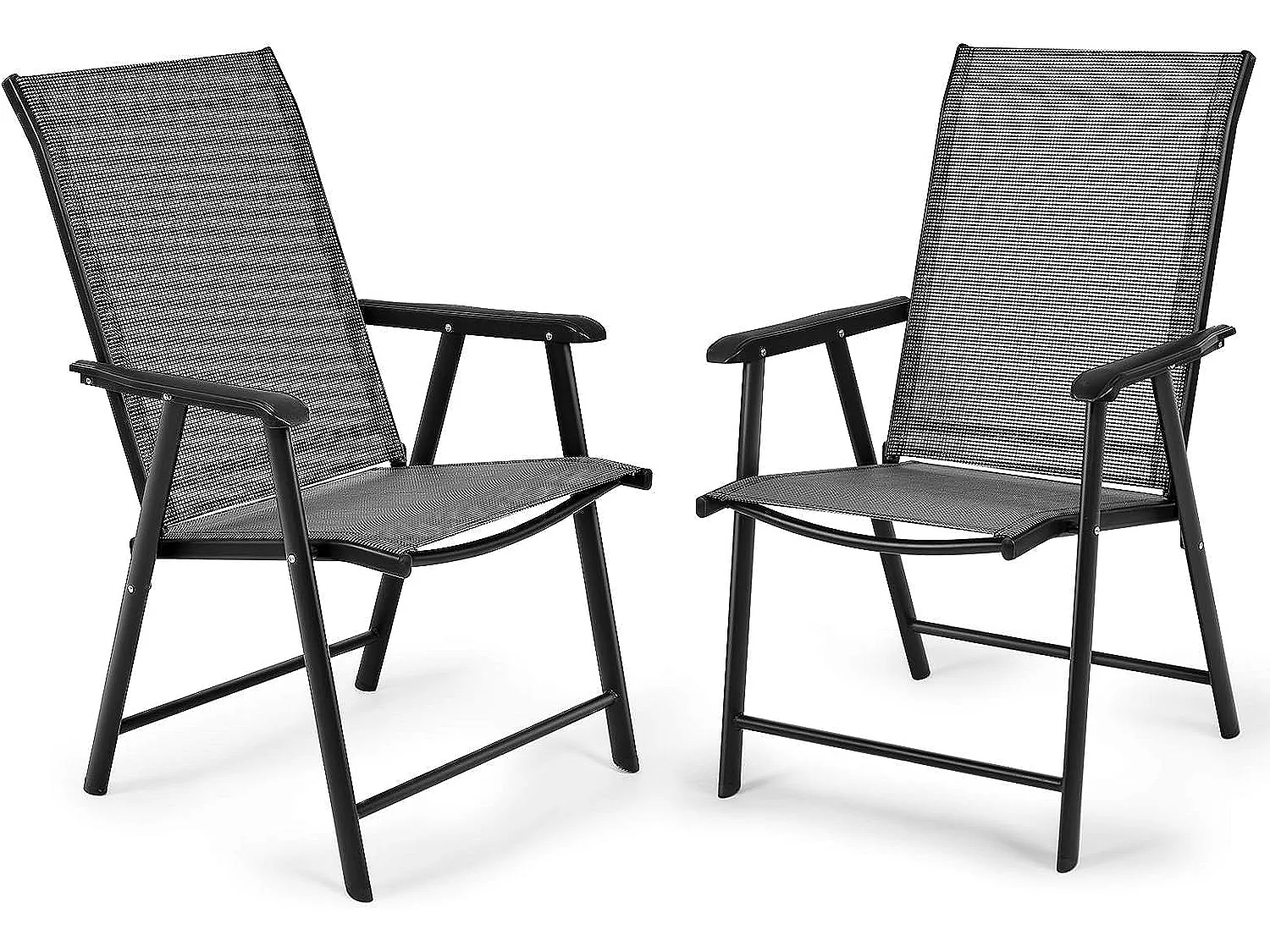 Lot de 2 chaises de jardin pliantes avec accoudoir dossier haut cadre en métal charge 100 kg