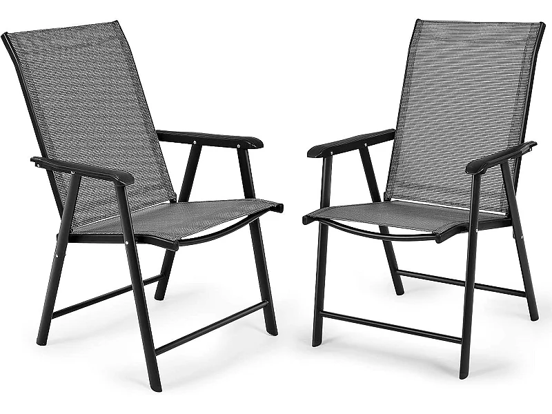 Lot de 2 chaises de jardin pliantes avec accoudoir dossier haut cadre en métal charge 100 kg