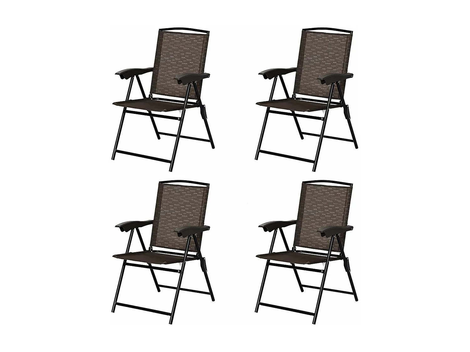 Lot de 4 Chaises de Jardin Pliantes Dossier Inclinable avec Accoudoirs en Acier Résistantes aux Intempéries Extérieur（Marron)
