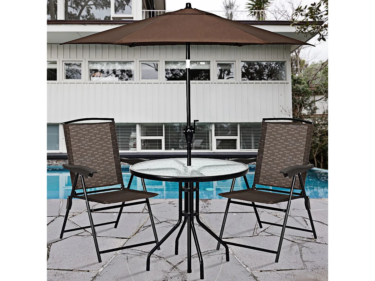 Lot de 4 Chaises de Jardin Pliantes Dossier Inclinable avec Accoudoirs en Acier Résistantes aux Intempéries Extérieur（Marron)