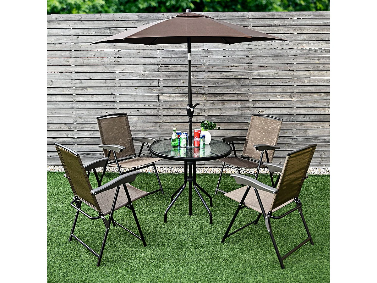 Lot de 4 Chaises de Jardin Pliantes Dossier Inclinable avec Accoudoirs en Acier Résistantes aux Intempéries Extérieur（Marron)