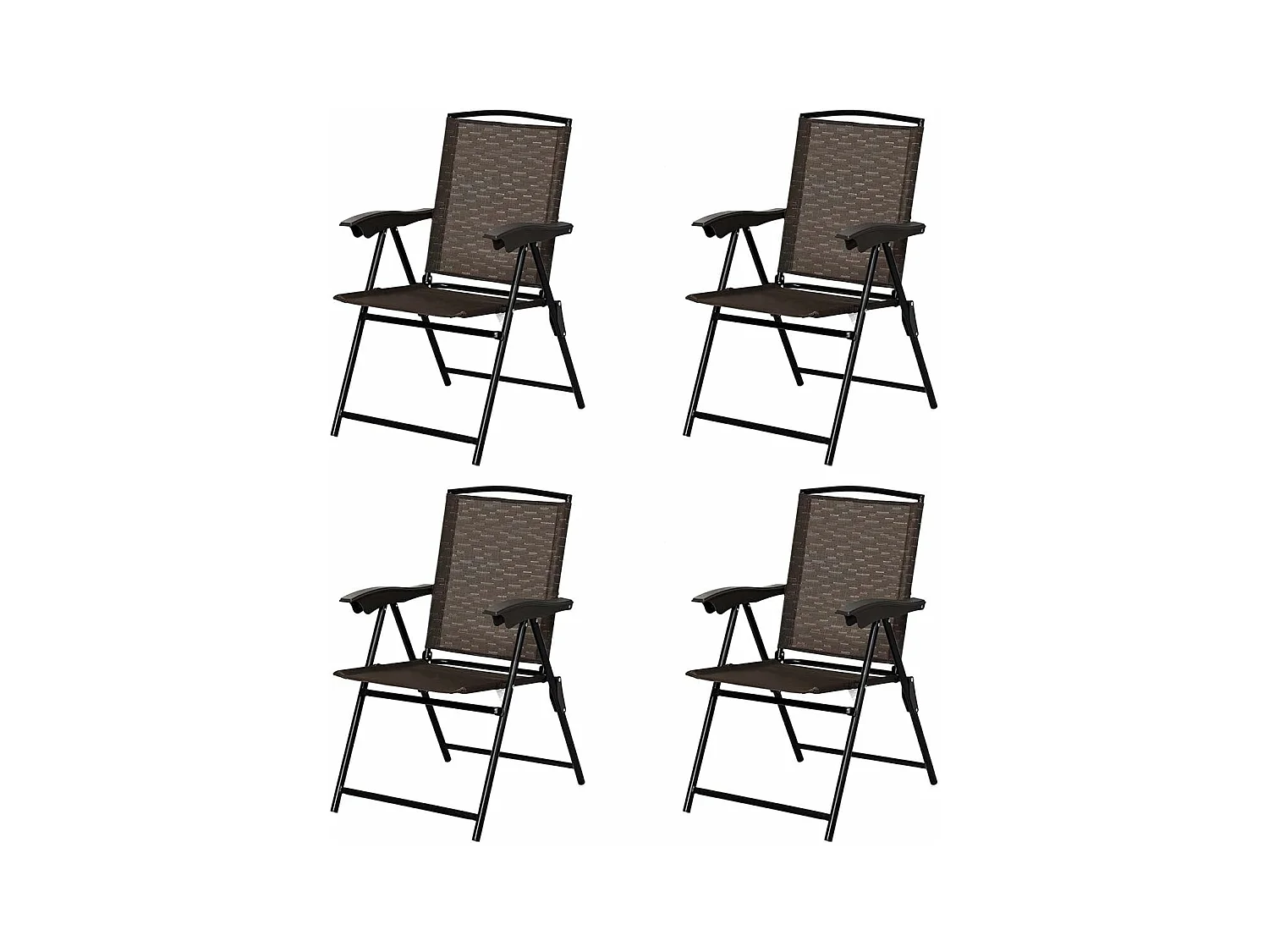 Lot de 4 Chaises de Jardin Pliantes Dossier Inclinable avec Accoudoirs en Acier Résistantes aux Intempéries Extérieur（Marron)