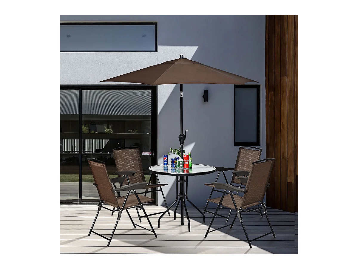 Lot de 4 Chaises de Jardin Pliantes Dossier Inclinable avec Accoudoirs en Acier Résistantes aux Intempéries Extérieur（Marron)