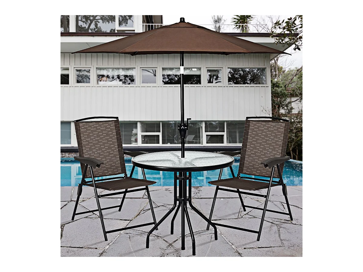 Lot de 4 Chaises de Jardin Pliantes Dossier Inclinable avec Accoudoirs en Acier Résistantes aux Intempéries Extérieur（Marron)