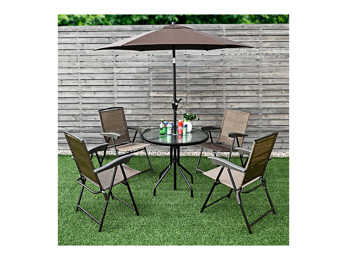 Lot de 4 Chaises de Jardin Pliantes Dossier Inclinable avec Accoudoirs en Acier Résistantes aux Intempéries Extérieur（Marron)