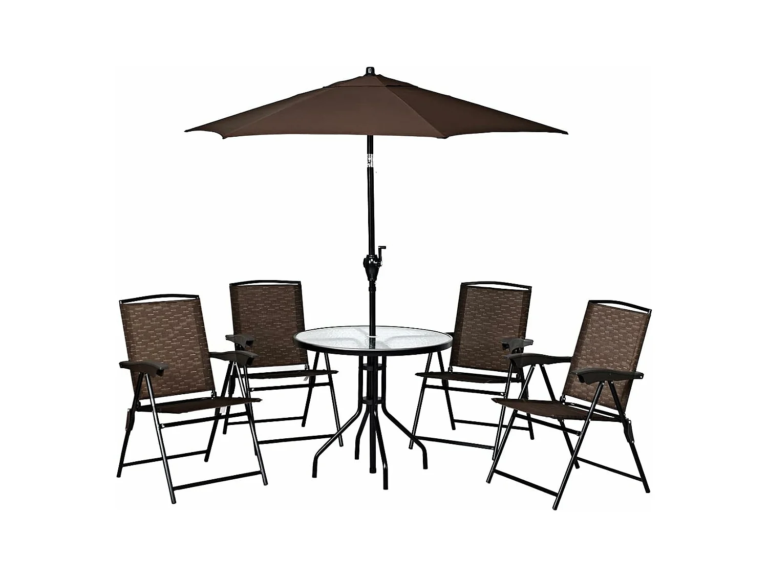 Lot de 4 Chaises de Jardin Pliantes Dossier Inclinable avec Accoudoirs en Acier Résistantes aux Intempéries Extérieur（Marron)