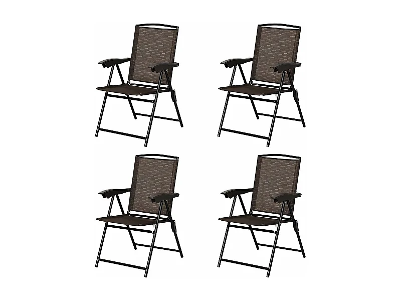 Lot de 4 Chaises de Jardin Pliantes Dossier Inclinable avec Accoudoirs en Acier Résistantes aux Intempéries Extérieur（Marron)