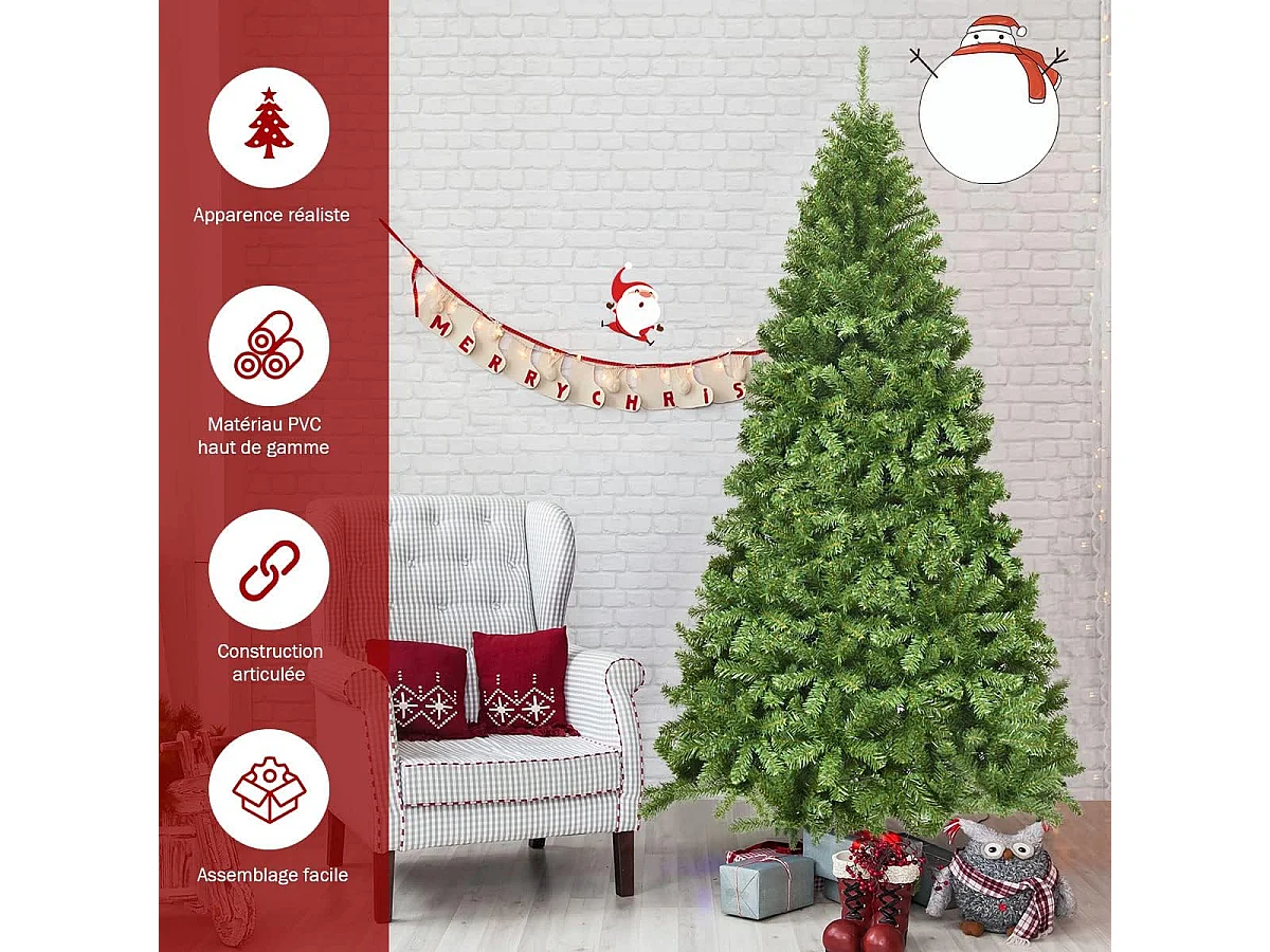 Arbre de noël artificiel 230cm ouverture automatique des branches avec support en métal 1346 embouts décoration de fête