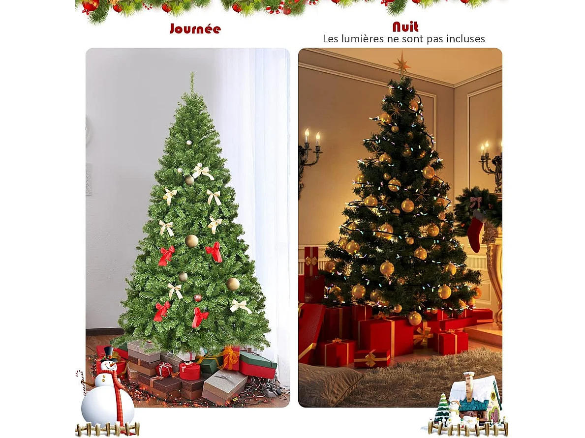 Arbre de noël artificiel 230cm ouverture automatique des branches avec support en métal 1346 embouts décoration de fête