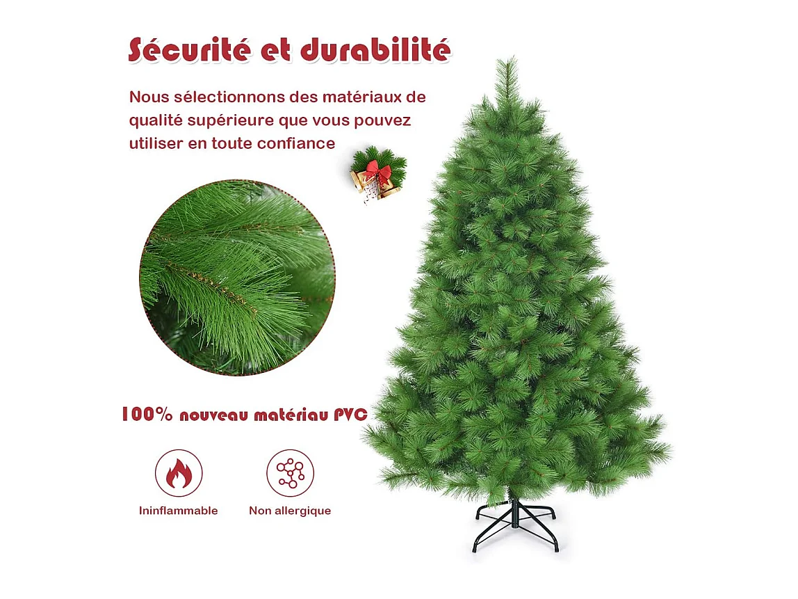 Arbre de noël artificiel 180 cm avec 586 branches et support en fer sapin de noël artificiel pour décoration de fêtes