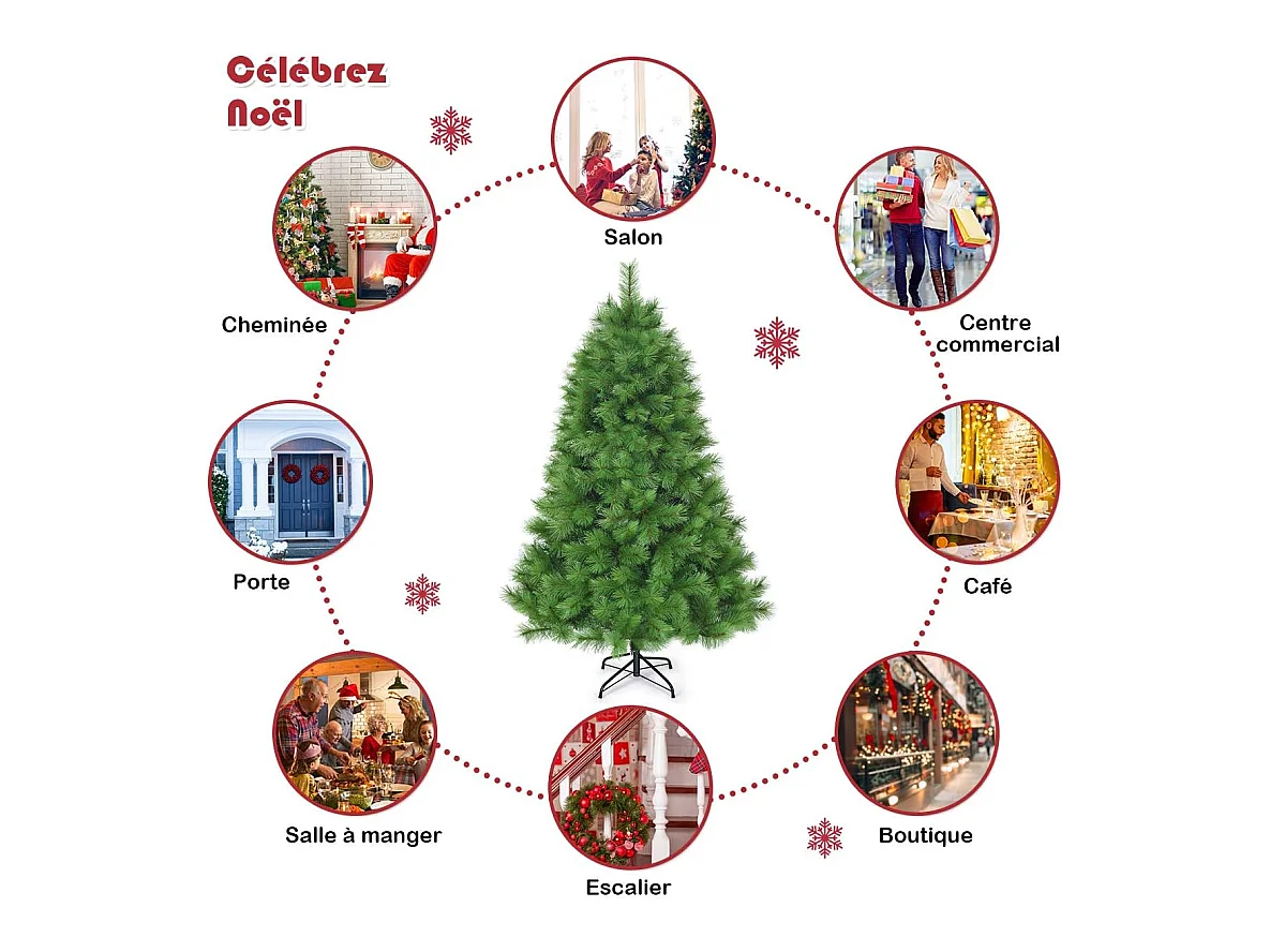 Arbre de noël artificiel 180 cm avec 586 branches et support en fer sapin de noël artificiel pour décoration de fêtes