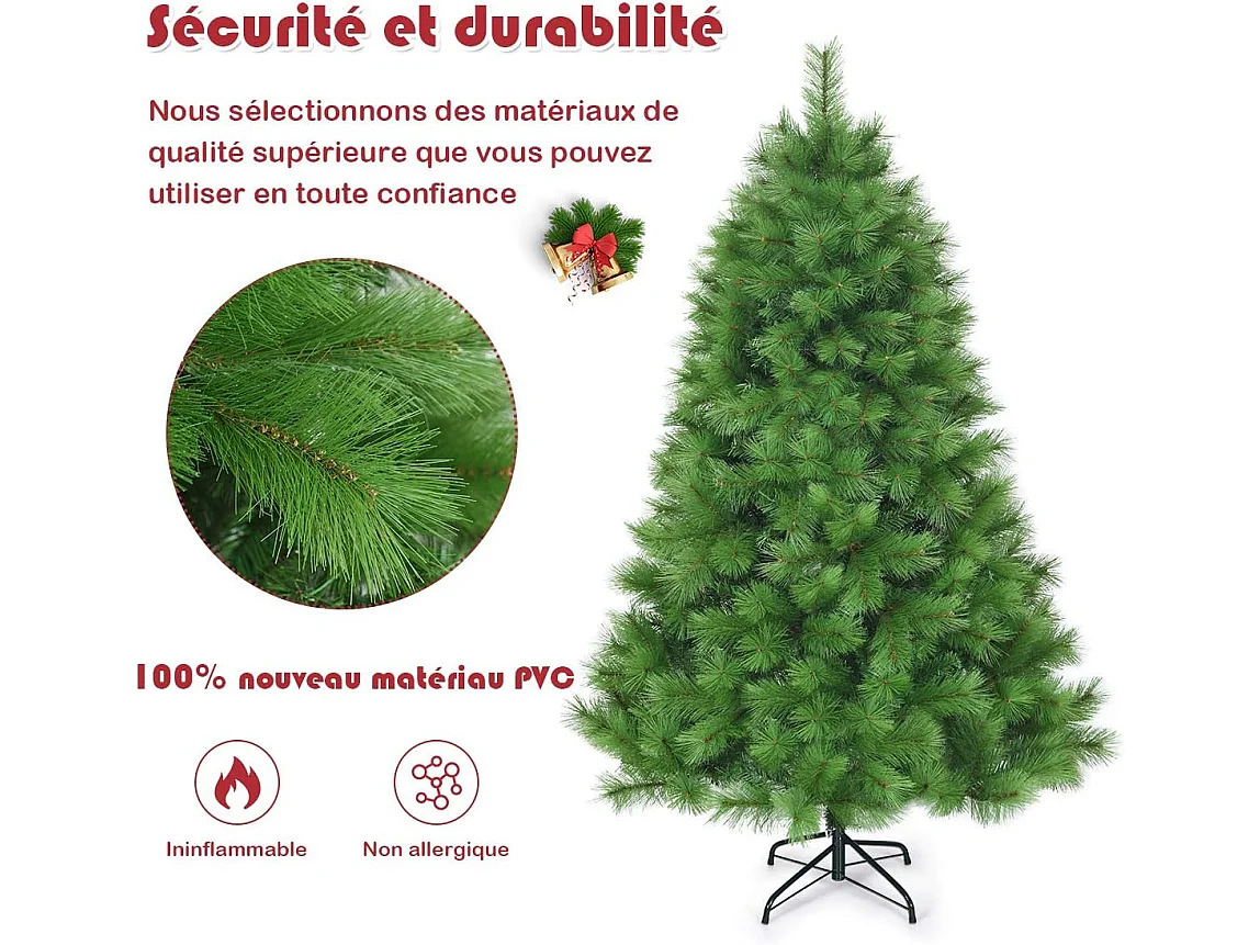 Arbre de noël artificiel 180 cm avec 586 branches et support en fer sapin de noël artificiel pour décoration de fêtes