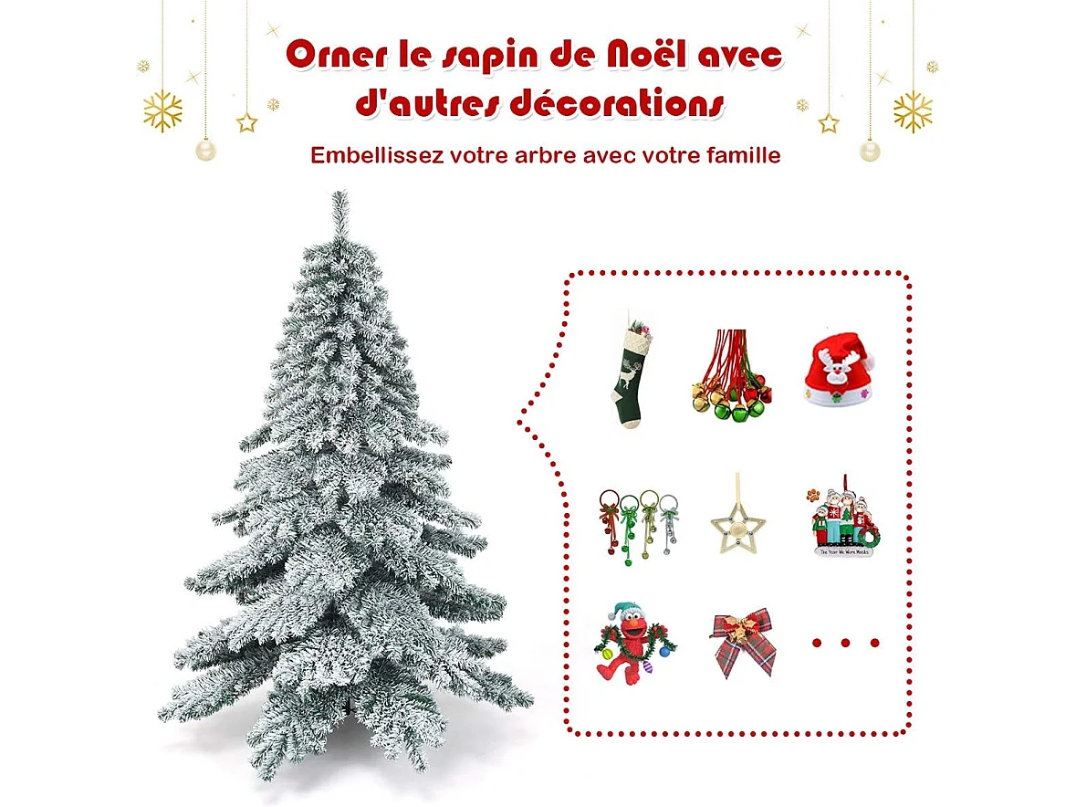Arbre de noël artificiel à flocons de neige 180cm avec charnières,support métallique pliable non lumineux décoration de fête