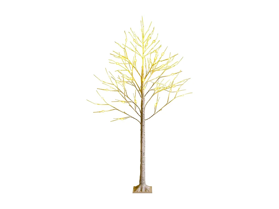 Arbre de noël bouleau blanc chaud artificiel 180cm avec 96 led lumineux base plastique décoration intérieur pour noël