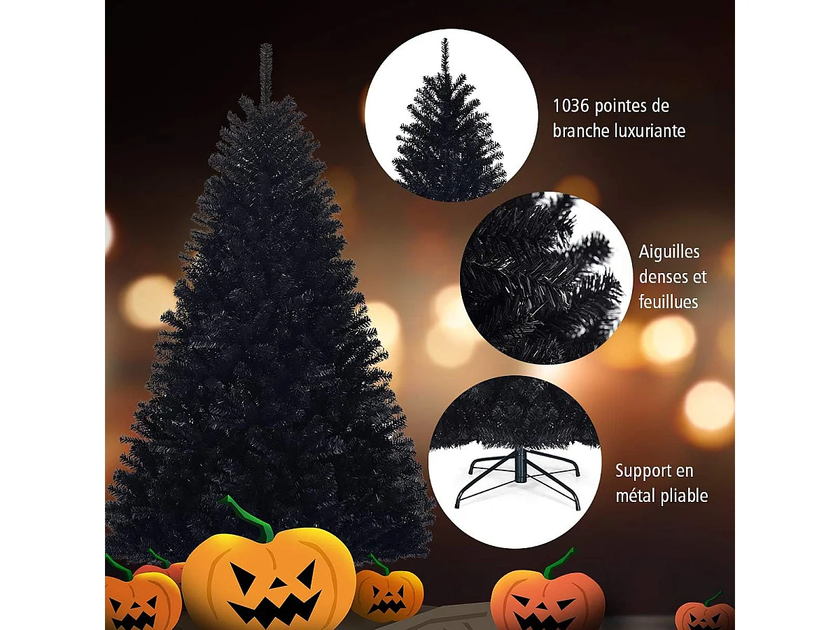 Ginatex  sapin de noël artificiel 180cm aiguilles en pvc avec support en métal pliable 1036 pointes de branche décoration de vacances