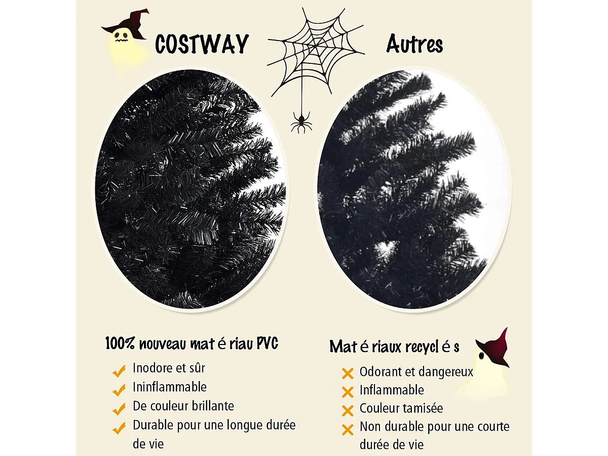 Ginatex  sapin de noël artificiel 180cm aiguilles en pvc avec support en métal pliable 1036 pointes de branche décoration de vacances