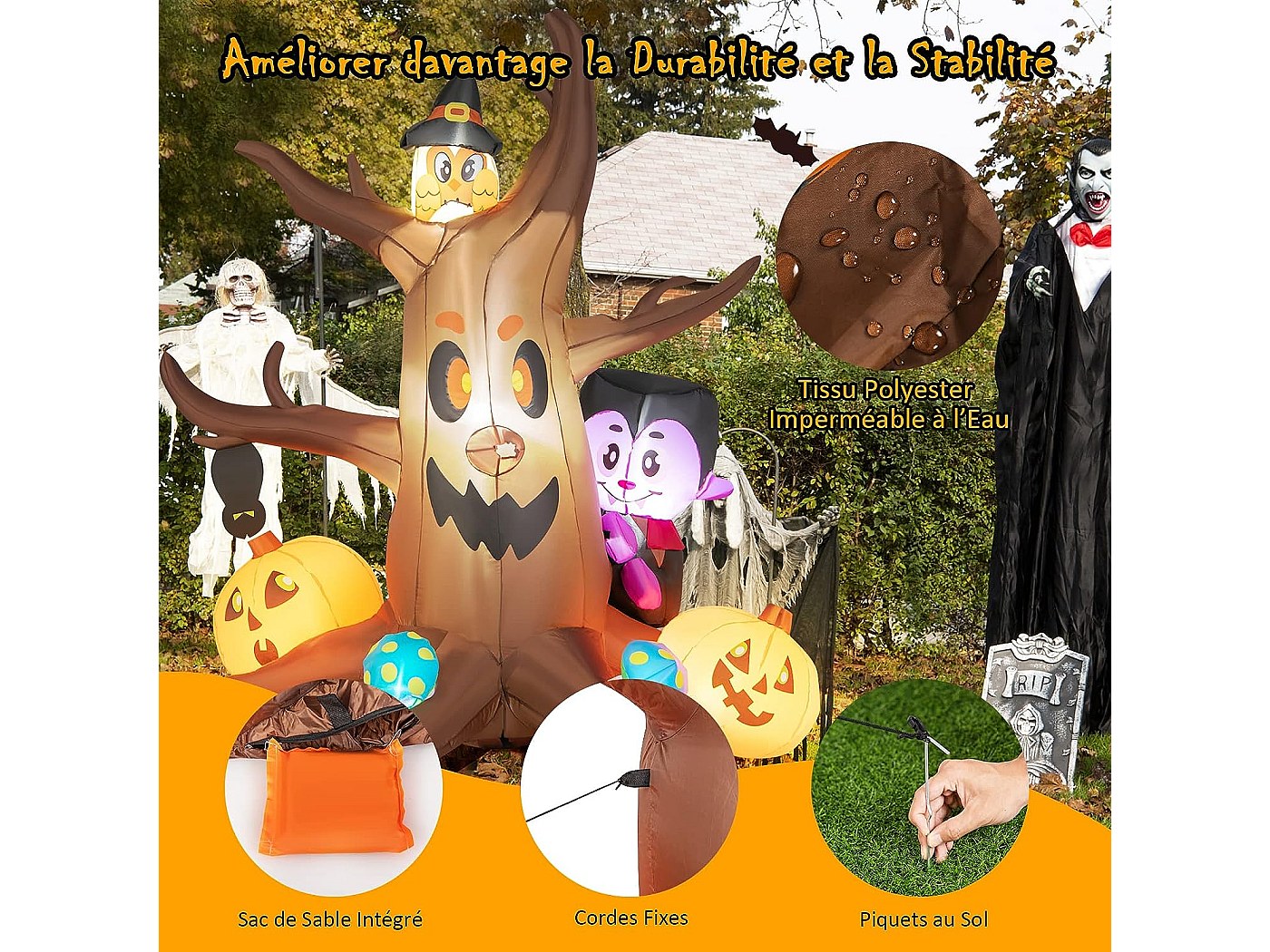 Décoration Halloween Gonflable Fantôme Tumbler 140 Cm - Gonflage à Air Et Eau - Pour Jardin, Salon, Fête - PVC Résistant - Effet Wow Garanti