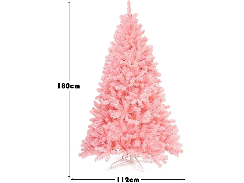 Sapin de noël artificiel 180 cm couleur fleur de cerisier en pvc avec support en métal pliable 1036 pointes de branches