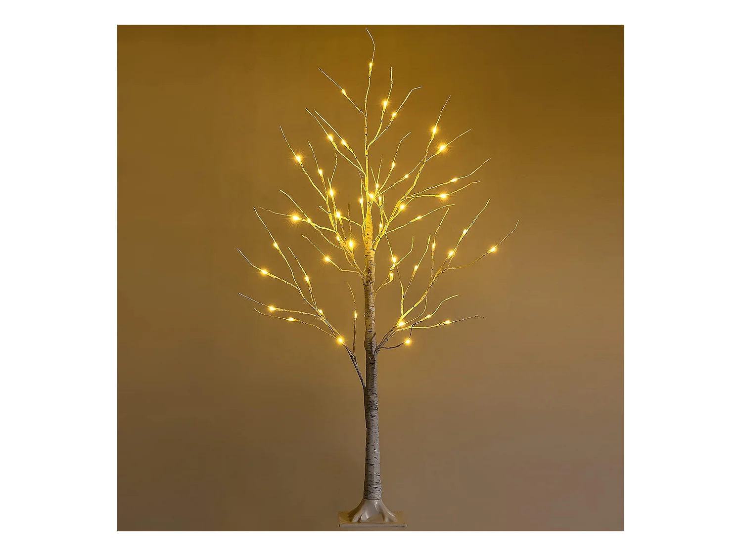 Arbre de noël bouleau blanc chaud artificiel 120cm avec 48 led lumineux base plastique décoration intérieur pour noël